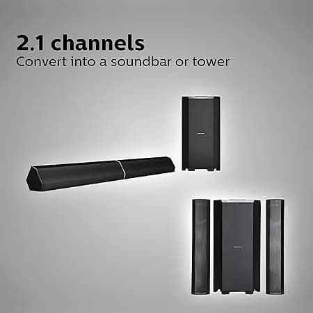 Philips Convertible Soundbar MMS8085B, 2.1 Channel with Multiple-Connectivity Option,USB in, Bluetooth® Connectivity 80 Watt (Black), Superior Sound hover view