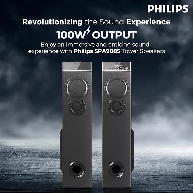 Philips Audio SPA9085 2.0CH 100W Multimedia Tower Speakers with Wireless Microphone hover view