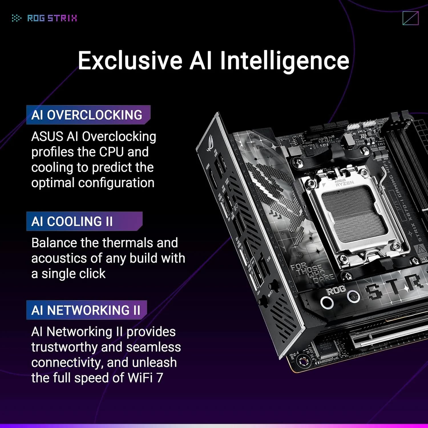 ASUS ROG STRIX X870-I GAMING WIFI AMD AM5 X870 Mini ITX motherboard hover view