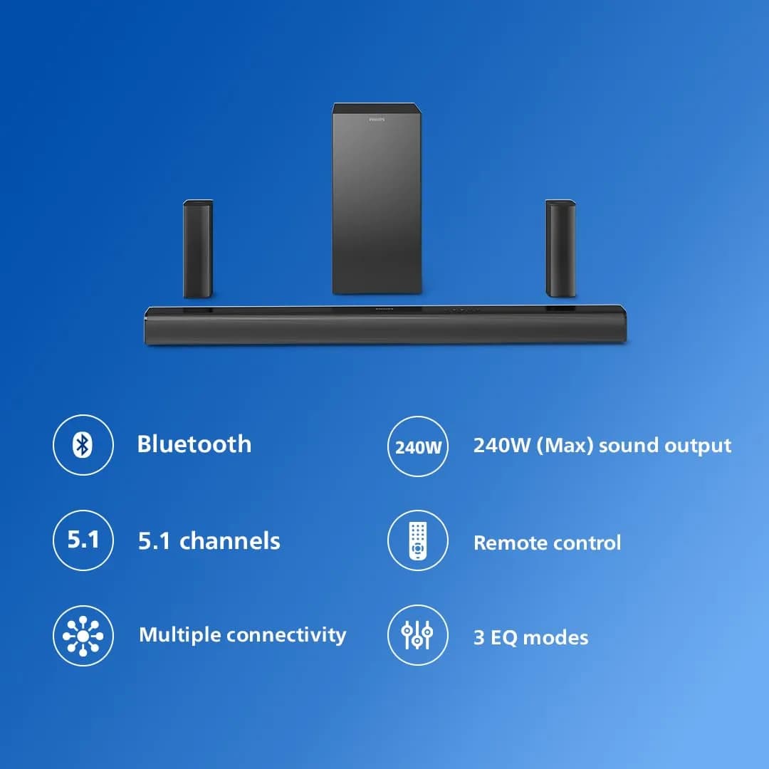 PHILIPS TAB4518 SOUNDBAR: 5.1 CH 240W WIRELESS SUBWOOFER hover view