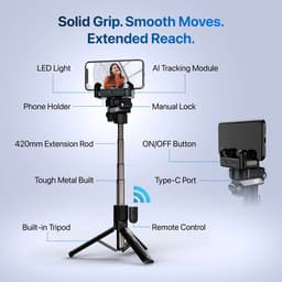 IZI GO X Lite Smartphone Gimbal Stabilizer with Built in Extendable Telescopic Rod | AI Tracking & Remote Control | 6H Battery | 310g Payload - Image 4