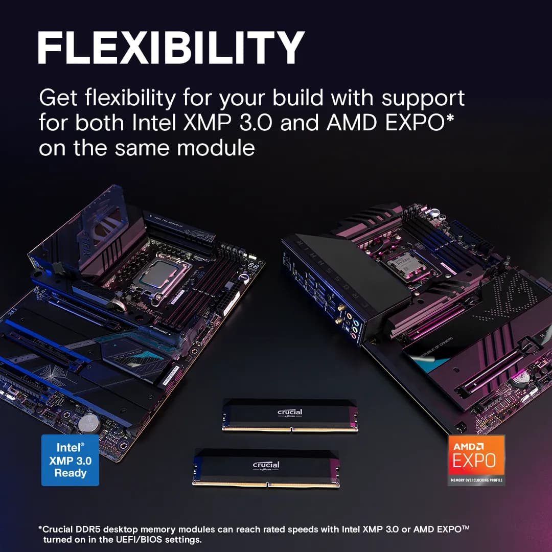 Crucial Pro Overclocking 32GB Kit (2x16GB) DDR5-6000 UDIMM Black hover view