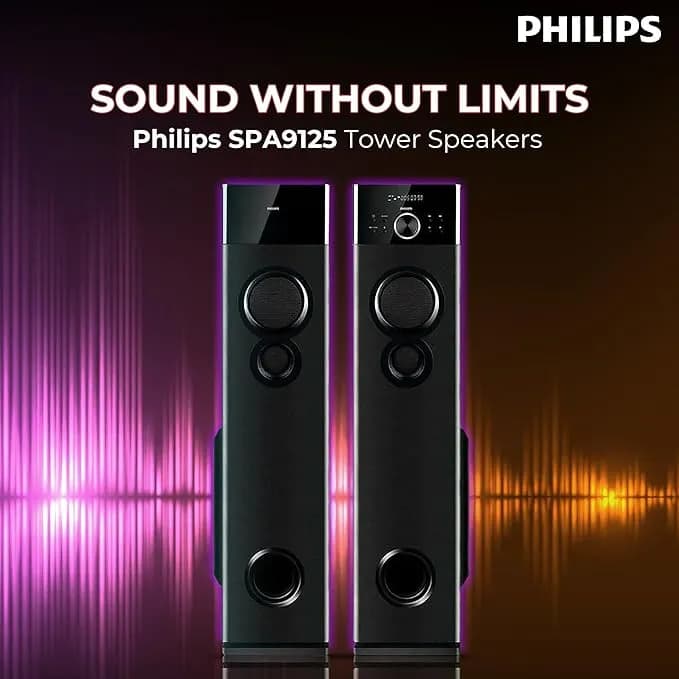 Philips Audio SPA9125 2.0CH 130W Multimedia Tower Speakers with Wireless Microphone,Multi-Connectivity hover view