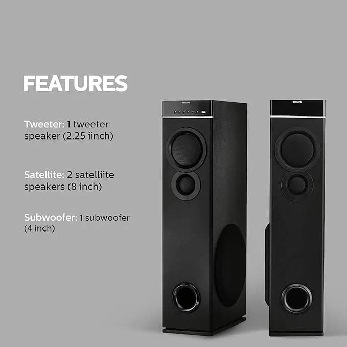 Philips Audio Spa9080B Bluetooth® Multimedia Tower Speakers (Black) hover view
