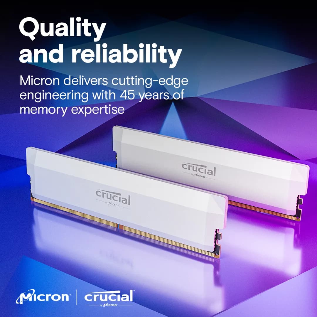 Crucial Pro DDR5-6400 32GB Kit (16GBx2) UDIMM: OC Gaming Memory White hover view