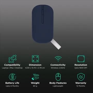 ASUS Marshmallow MD100 Bluetooth® 5.0 Wireless Optical Performance with Antibacterial Guard Treatment (1600 DPI Adjustable, Ambidextrous Design, Quiet Blue) hover view