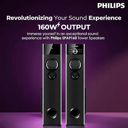 PHILIPS Audio SPA9160 2.0CH 160W Multimedia Tower Speakers with Wireless Microphone,Multi-Connectivity hover view