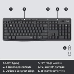 Logitech MK295 Wireless Keyboard and Mouse Combo - SilentTouch Technology, Full Number Keyboard, Shortcut Buttons, Nano USB Receiver, 90% Less Noise - Black