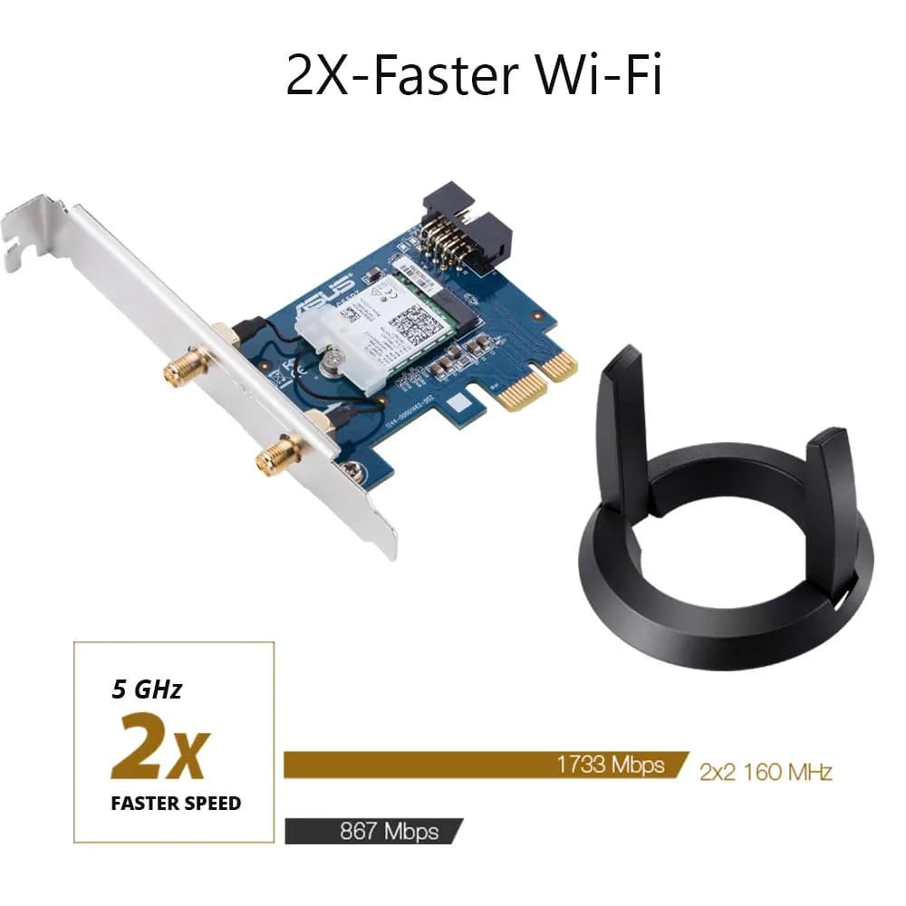 ASUS Dual-Band PCIe (Blue) AC2100 160MHz Wi-Fi Adapter, Green hover view