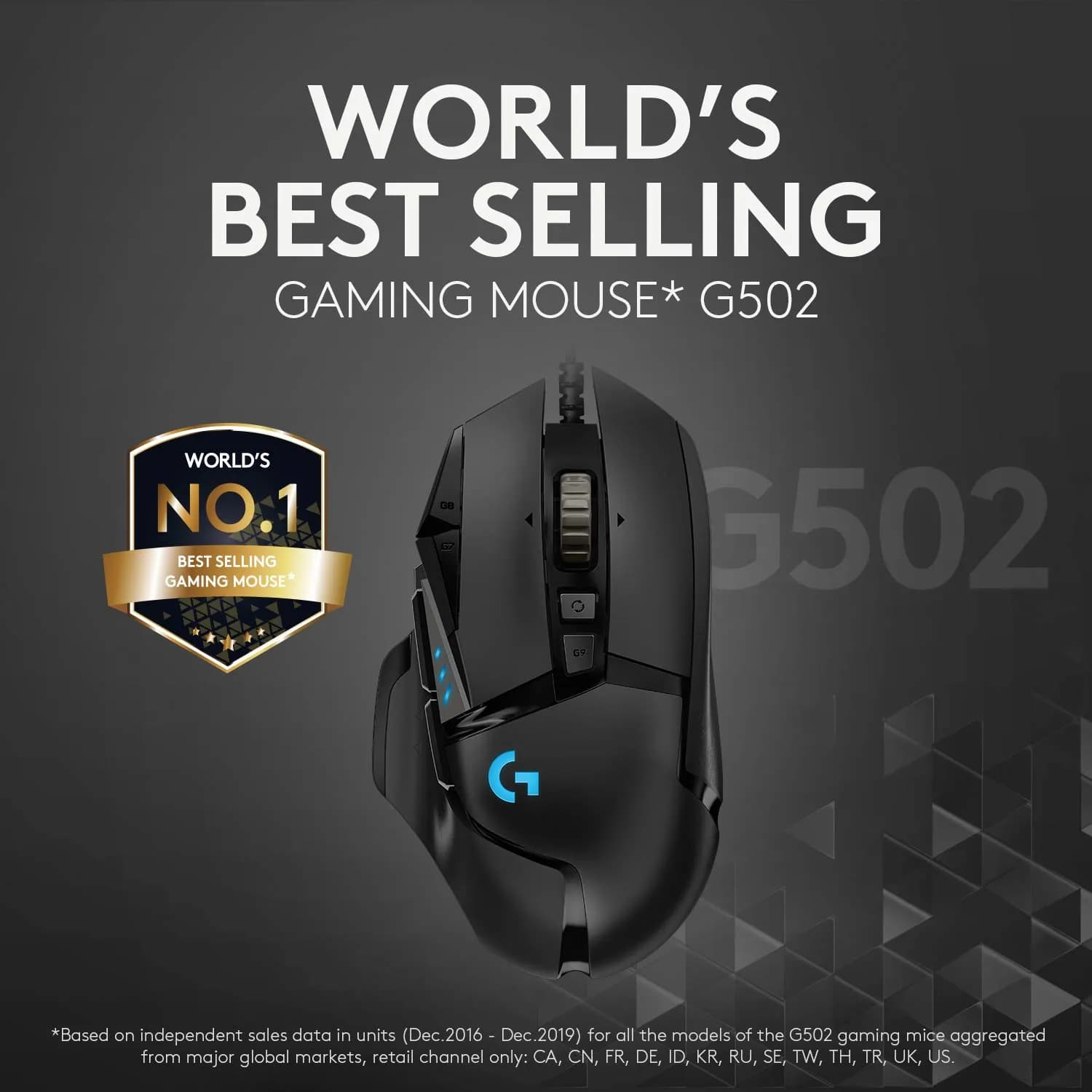Logitech G502 Hero High Performance Wired Gaming Mouse, Hero 16K Sensor, 16,000 DPI, RGB, Adjustable Weights, 11 Programmable Buttons, On-Board Memory, PC/Mac - Black hover view