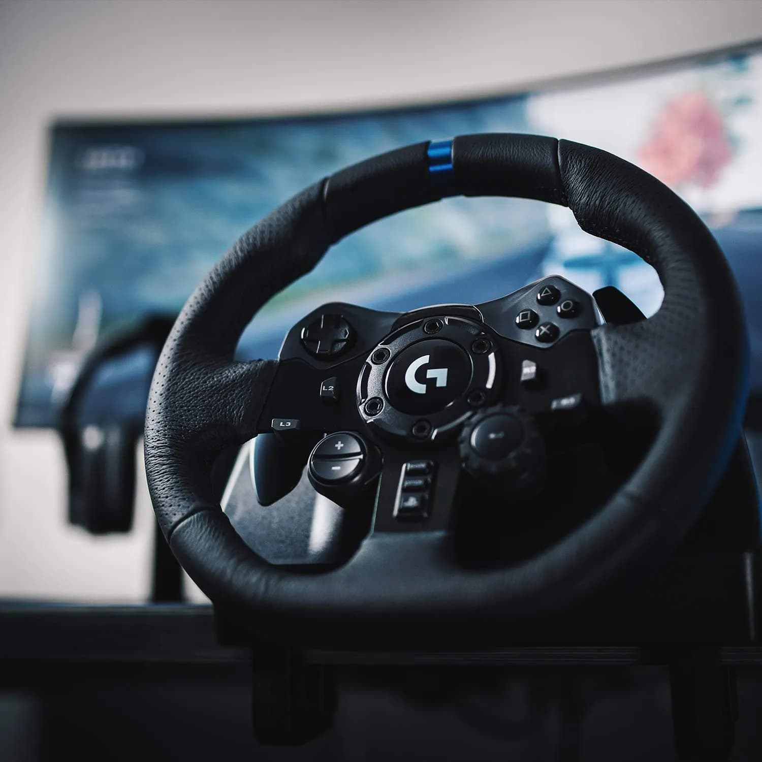 Logitech G923 Racing Wheel and Pedals, TRUEFORCE 1000 Hz Force Feedback, Responsive Driving Design, Dual Clutch Launch Control, Genuine Leather Wheel Cover for PS5, PS4, PC - Black hover view