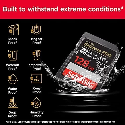 SanDisk Extreme PRO 128GB V60 UHS-II SD Cards hover view