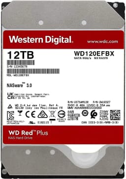 Western Digital 12TB WD Red Plus NAS Internal Hard Drive HDD - 7200 RPM, SATA 6 GB/s, CMR, 512 MB Cache, 3.5" - WD120EFBX