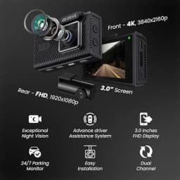 IZI Drive Plus+ 4K Dual Channel Dash Camera with GPS, 3inch HD Screen, 170 Degree Wide Angle, Night Vision, G-Sensor, WiFi, ADAS, Emergency Recording, Made for Indian Roads, Optional Car Park - Image 3