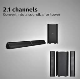 Philips Convertible Soundbar MMS8090B/94 2.1 Channel 80W, Optical-Connectivity Option with Supporting USB, AUX, FM & Remote Control