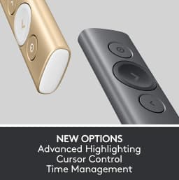 Logitech Spotlight Wireless Presentation Remote, 2.4 GHz and Bluetooth, USB-Receiver, Digital Laser Pointer, 30-Meter Operating Range, Dual Connectivity, Timer, PC/Mac/Android/iOS - Gold