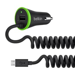Belkin Boost Up Dual Port USB Car Charger with Coiled Micro USB Cable (4 Foot) - Black