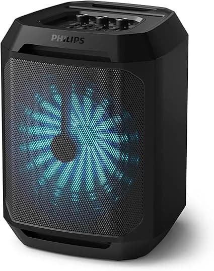 Philips Bluetooth Party Speaker, Dynamic Bass Boost, Bluetooth and Aux-in, Karaoke Microphone Input, Wireless pairing for stereo sound, Up to 7 Hours battery, Built-in carry handle, USB-C TAX