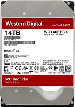 Western Digital 14TB WD Red Plus NAS Internal Hard Drive HDD - 7200 RPM, SATA 6 GB/s, CMR, 512 MB Cache, 3.5"