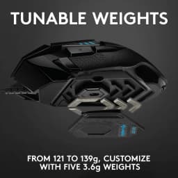 Logitech G502 Hero High Performance Wired Gaming Mouse, Hero 16K Sensor, 16,000 DPI, RGB, Adjustable Weights, 11 Programmable Buttons, On-Board Memory, PC/Mac - Black