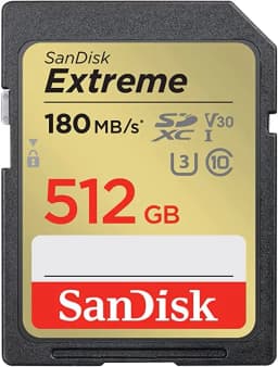 SanDisk 512GB Extreme SDXC UHS-I Memory Card - C10, U3, V30, 4K, UHD, SD Card