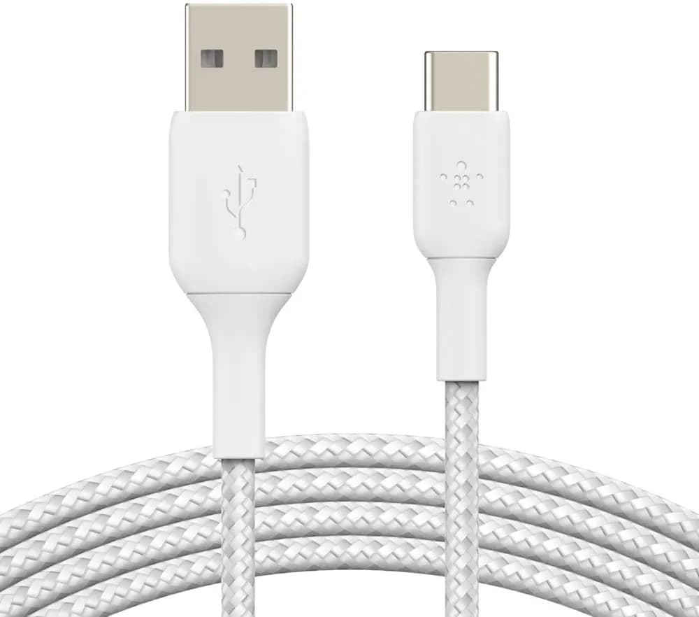 Belkin Braided USB-C Cable (Boost Charge USB-C to USB Cable, USB Type-C Cable for Note10, S10, Pixel 4, iPad Pro, Nintendo Switch and More), 6.5ft/2m, White, 6.6FT