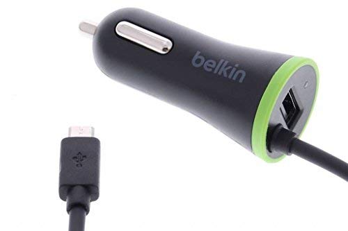 Belkin Boost Up Dual Port USB Car Charger with Coiled Micro USB Cable (4 Foot) - Black