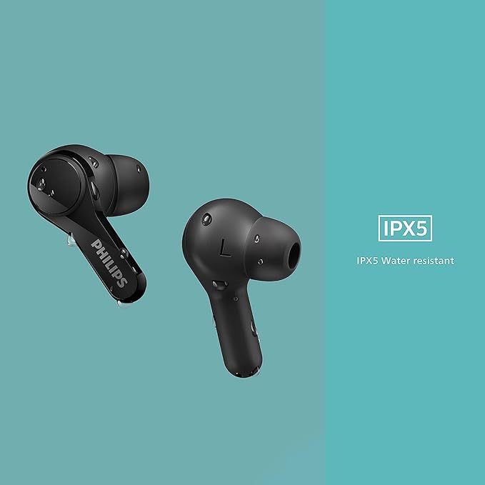 Philips Audio TAT3217BK True Wireless Earbuds with 4 Mic ENC for Crystal Clear Calling, 26 Hr Playtime, IPX5 Water Resistance | App Support, 10mm Neodymium Drivers for Rich Sound & Punchy Bas