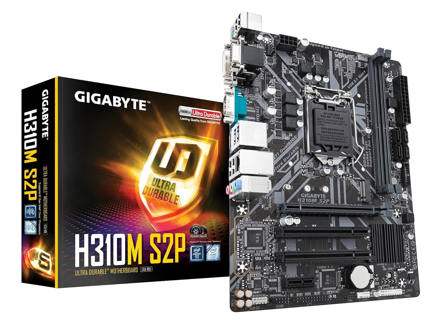 GIGABYTE H310M S2P (LGA1151/Intel®/H310/Micro ATX/Ultra Durable/8118 Gaming LAN/DDR4/HDMI 1.4/M.2/DVI-D/Motherboard)
