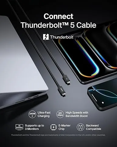 Belkin Thunderbolt 5 Cable, 120Gbps Data Transfer & 240W Charging, 1M - Image 3