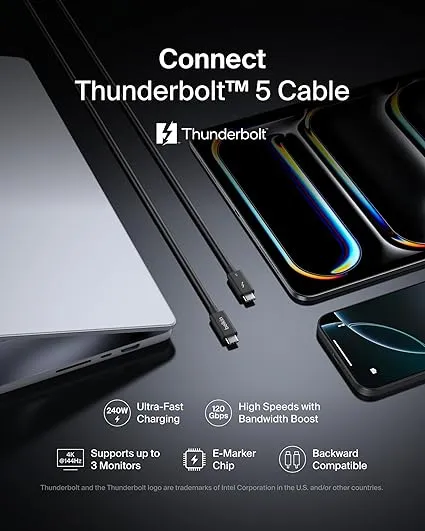 Belkin Thunderbolt 5 Cable, 120Gbps Data Transfer & 240W Charging, 1M - Image 4