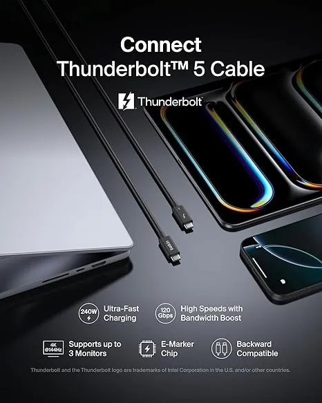 Belkin Thunderbolt 5 Cable, 120Gbps Data Transfer & 240W Charging, 1M - Image 5