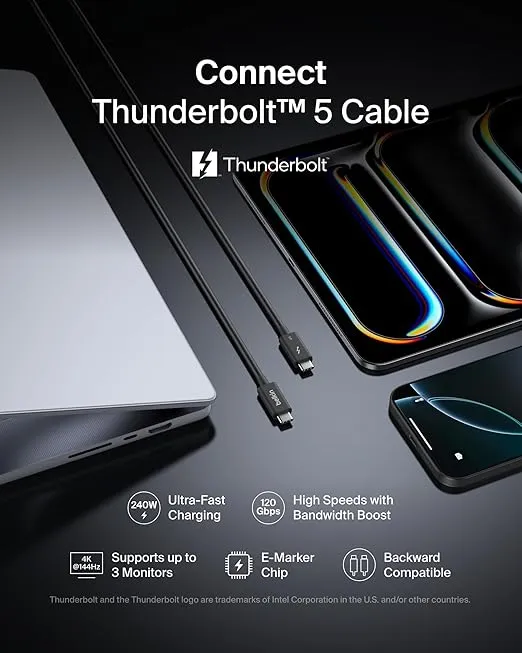 Belkin Thunderbolt 5 Cable, 120Gbps Data Transfer & 240W Charging, 1M - Image 6