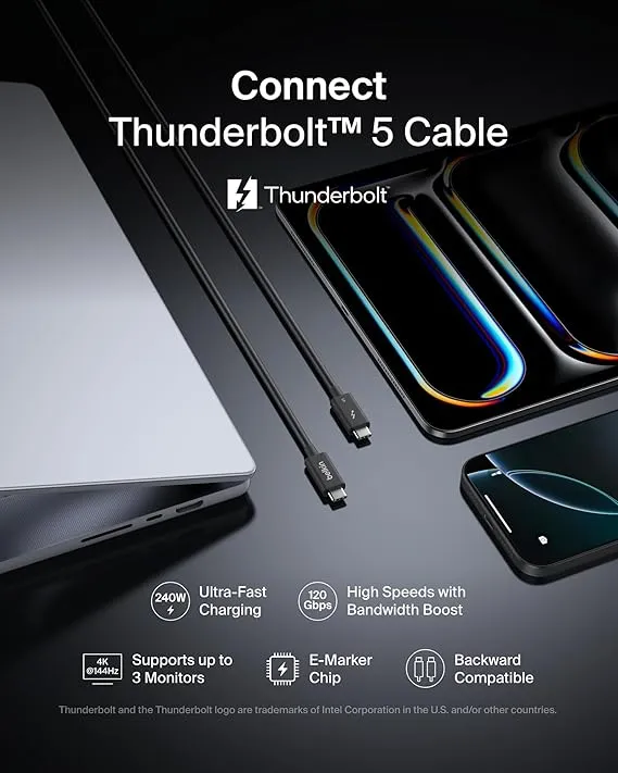 Belkin Thunderbolt 5 Cable, 120Gbps Data Transfer & 240W Charging, 1M - Image 7
