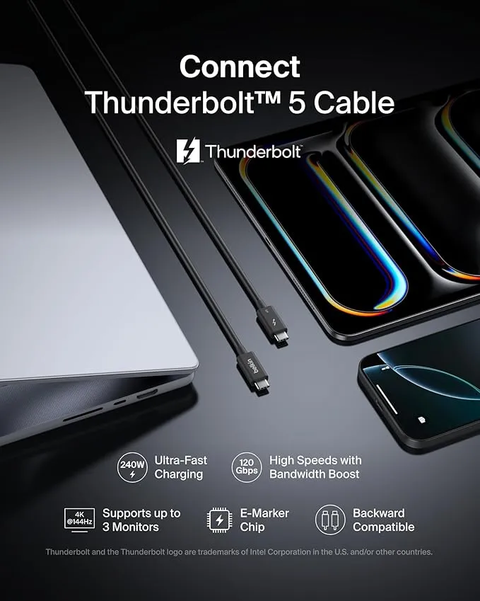Belkin Thunderbolt 5 Cable, 120Gbps Data Transfer & 240W Charging, 1M - Image 8