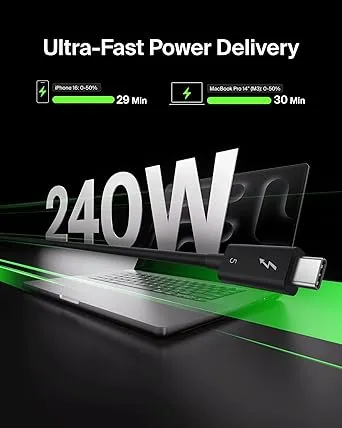 Belkin Thunderbolt 5 Cable, 120Gbps Data Transfer & 240W Charging, 1M - Image 9