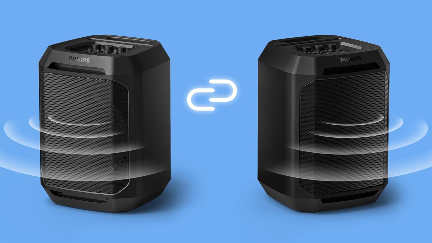 Philips Bluetooth Party Speaker, Dynamic Bass Boost, Bluetooth and Aux-in, Karaoke Microphone Input, Wireless pairing for stereo sound, Up to 7 Hours battery, Built-in carry handle, USB-C TAX