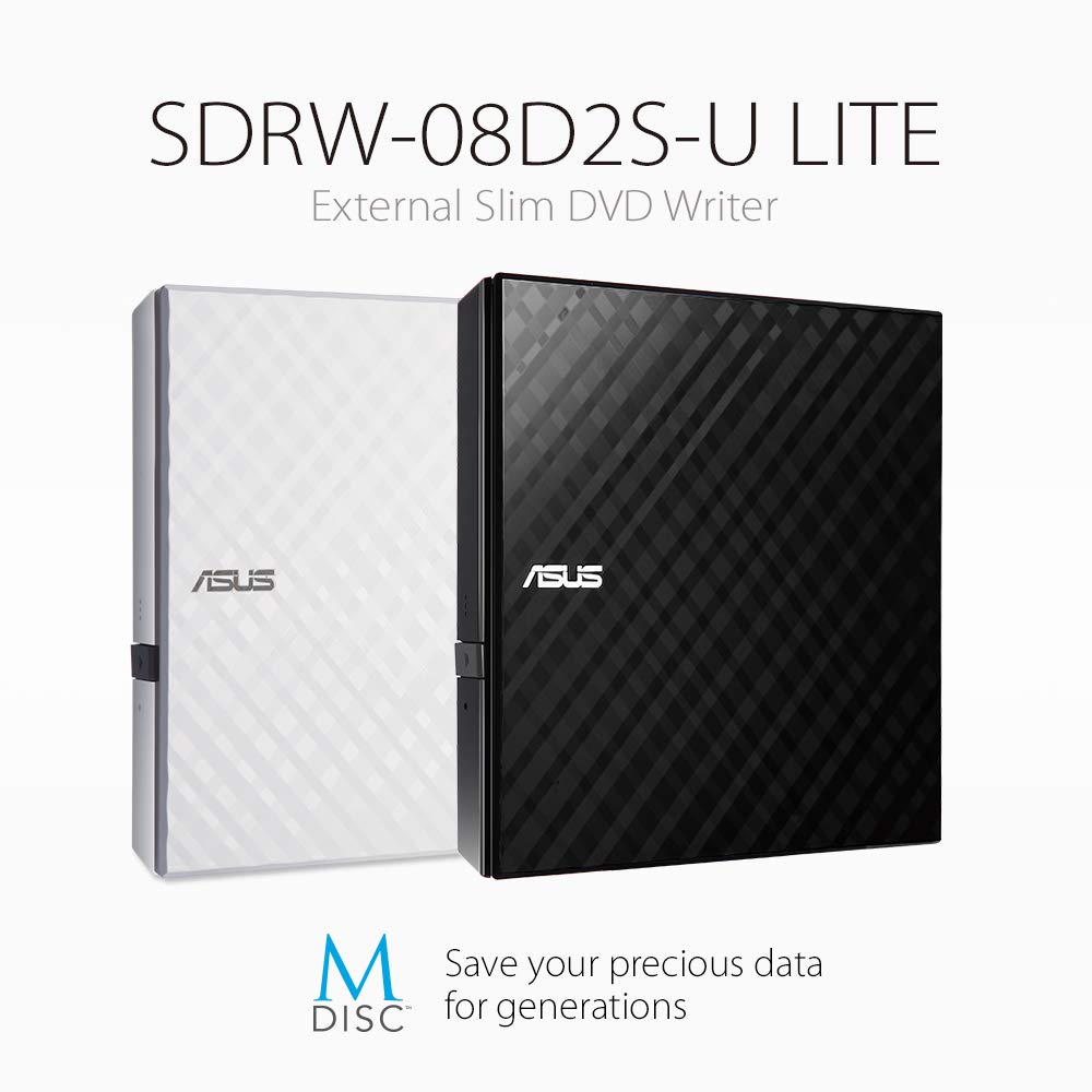 Asus Sdrw-08D2S-U Lite - Portable 8X Dvd Burner With M-Disc Support For Lifetime Data Backup, Compatible For Windows And Mac Os