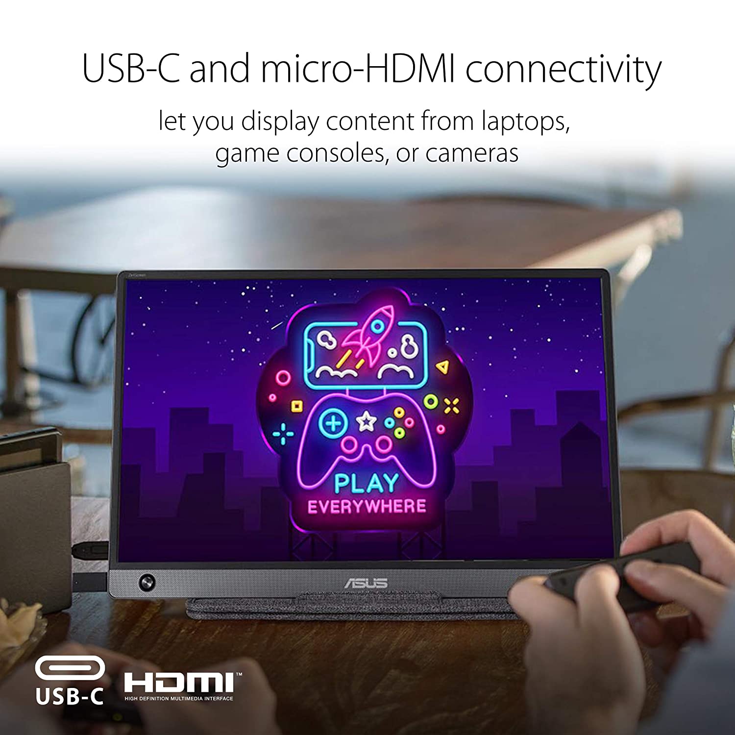 ASUS ZenScreen MB16AH (Black) Portable USB Monitor- 15.6 inch, IPS, Full HD, USB Type-C, Micro-HDMI, Flicker Free, Blue Light Filter, Anti-Glare Surface