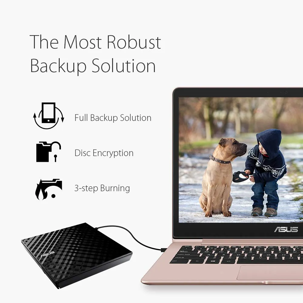 Asus Sdrw-08D2S-U Lite - Portable 8X Dvd Burner With M-Disc Support For Lifetime Data Backup, Compatible For Windows And Mac Os