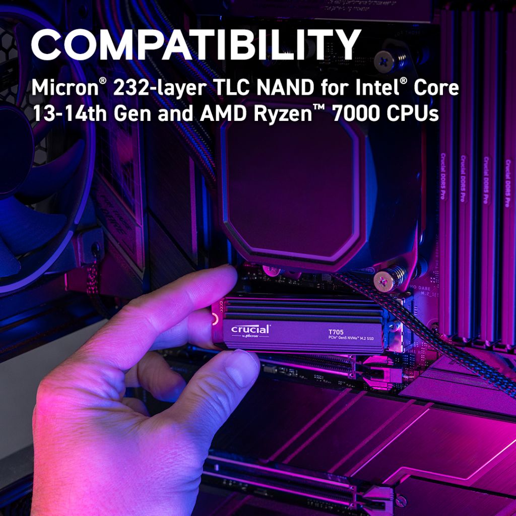 Crucial T705 1TB PCIe Gen5 NVMe M.2 SSD with heatsink