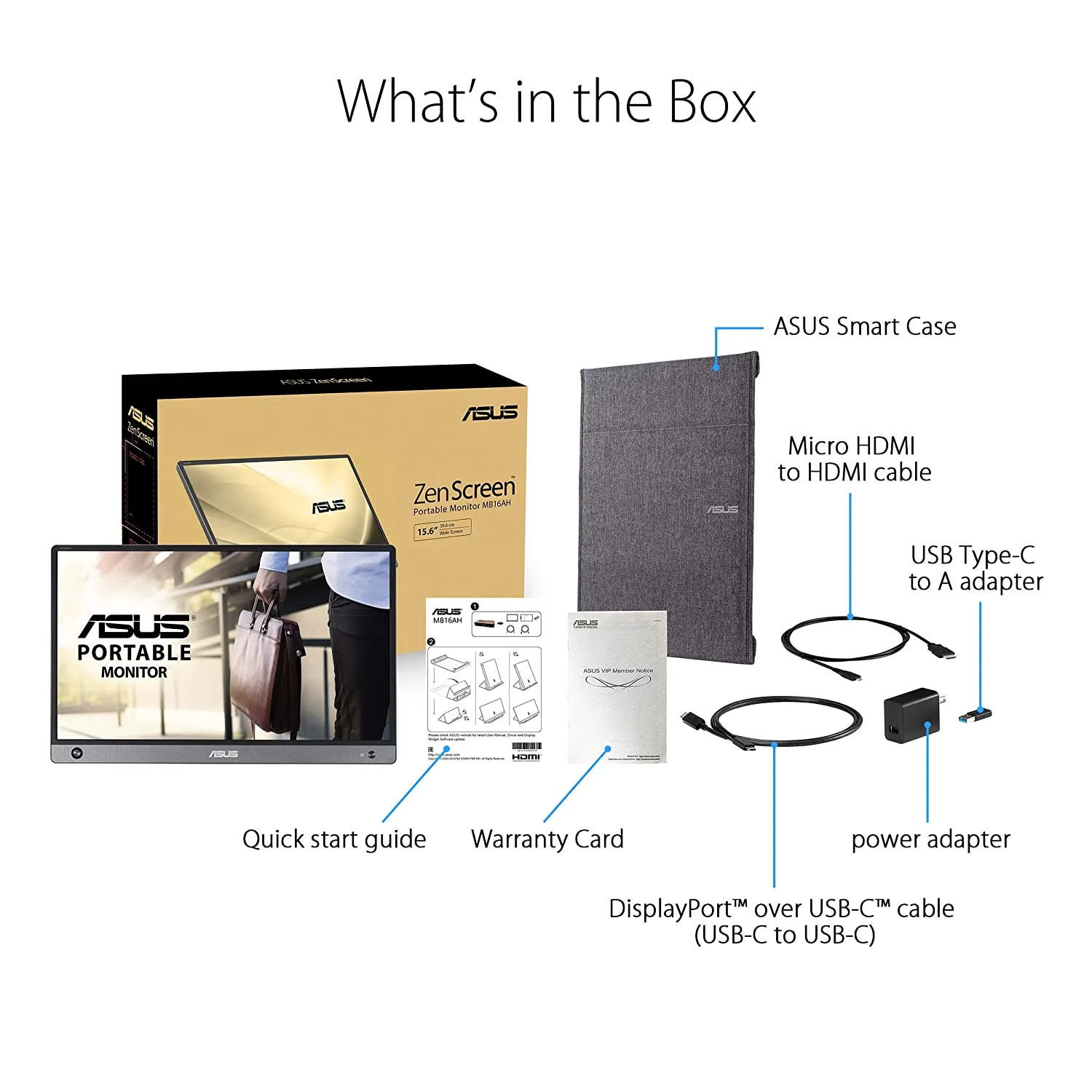 ASUS ZenScreen MB16AH (Black) Portable USB Monitor- 15.6 inch, IPS, Full HD, USB Type-C, Micro-HDMI, Flicker Free, Blue Light Filter, Anti-Glare Surface