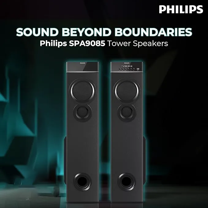Philips Audio SPA9085 2.0CH 100W Multimedia Tower Speakers with Wireless Microphone