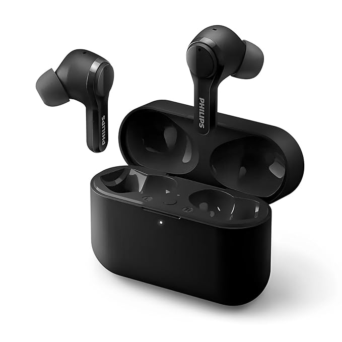 Philips Audio TAT3217BK True Wireless Earbuds with 4 Mic ENC for Crystal Clear Calling, 26 Hr Playtime, IPX5 Water Resistance | App Support, 10mm Neodymium Drivers for Rich Sound & Punchy Bas