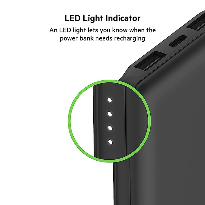 Belkin 10000 mAh Slim Power Bank with 1 USB-C and 2 USB-A Ports to Charge 3 Devices
