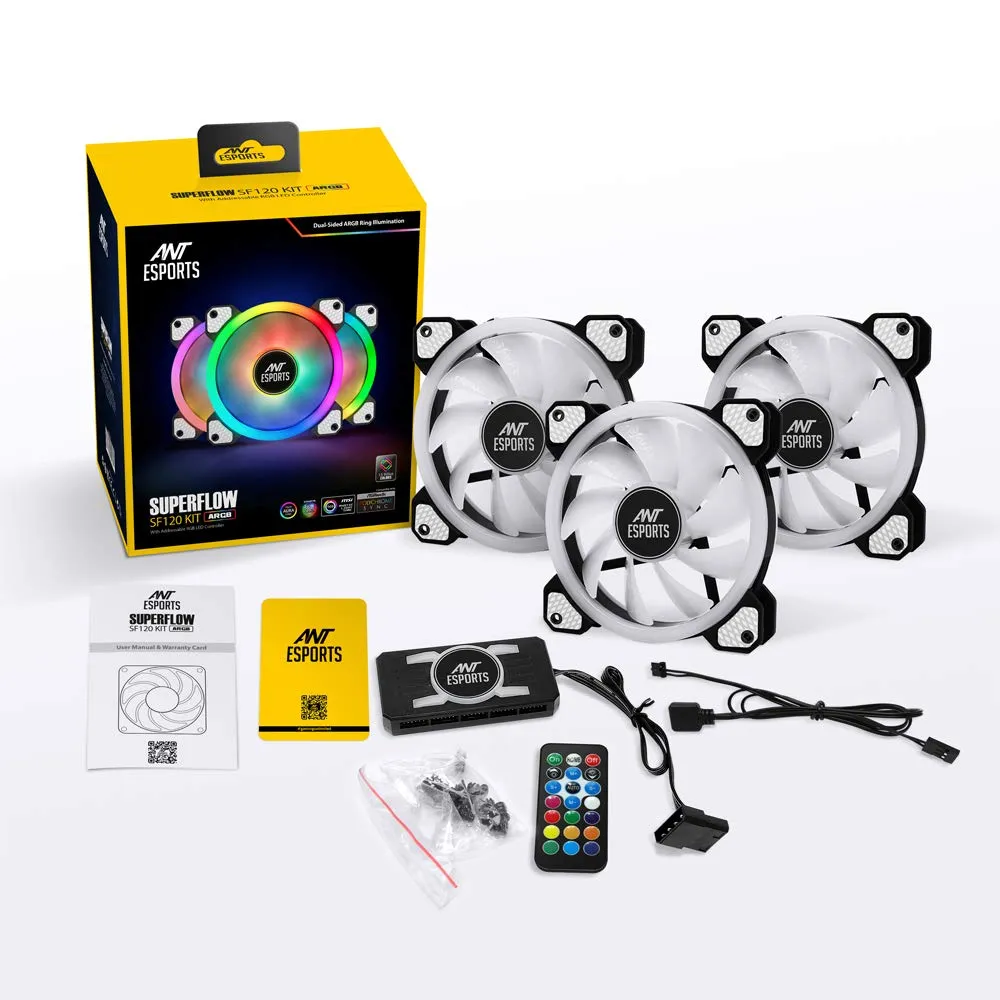Ant Esports Superflow 120 KIT ARGB Case Fan Pack of 3 ARGB Fan with ARGB