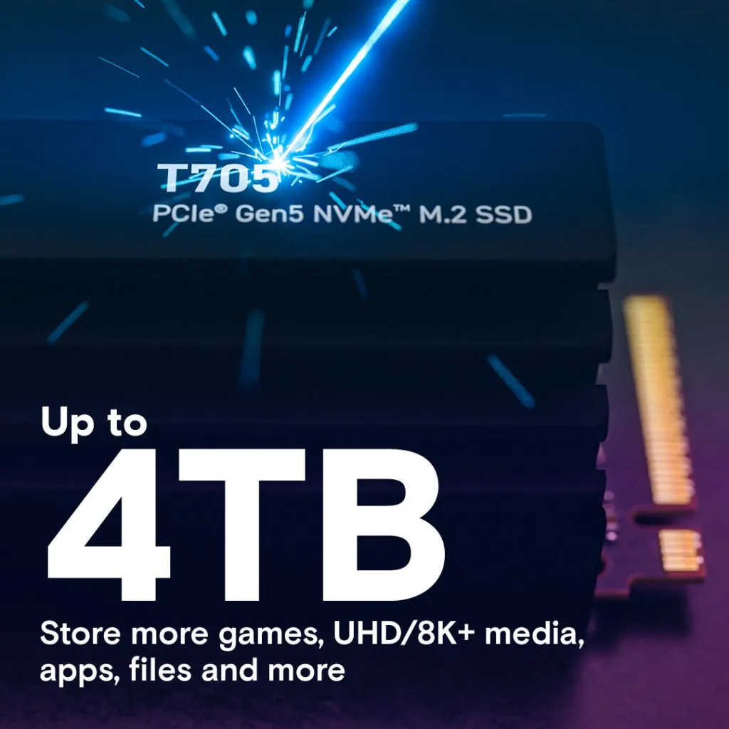 Crucial T705 4TB PCIe Gen5 NVMe M.2 SSD with heatsink