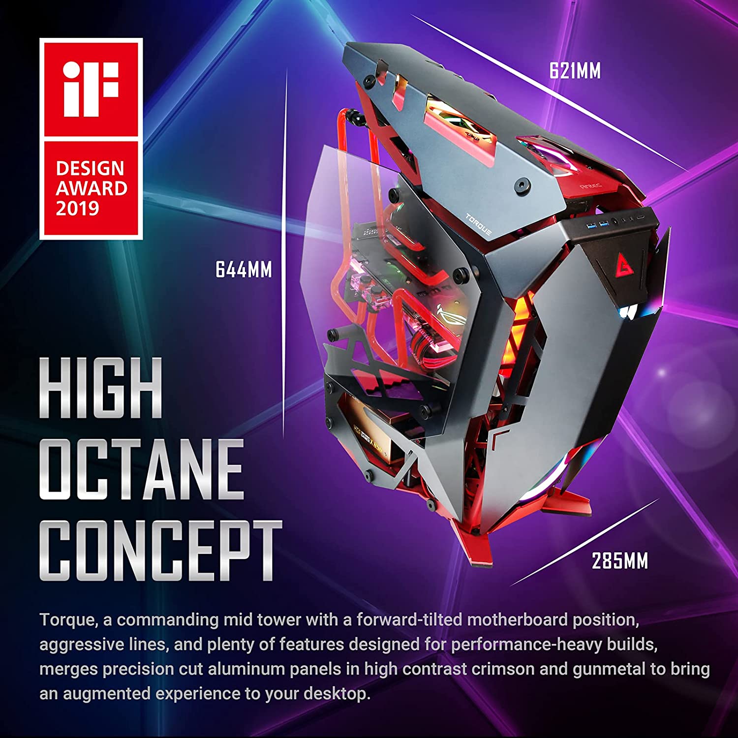ANTEC TORQUE (E-ATX) MID TOWER CABINET WITH DUAL SIDE TEMPERED GLASS SIDE PANEL (BLACK/RED)