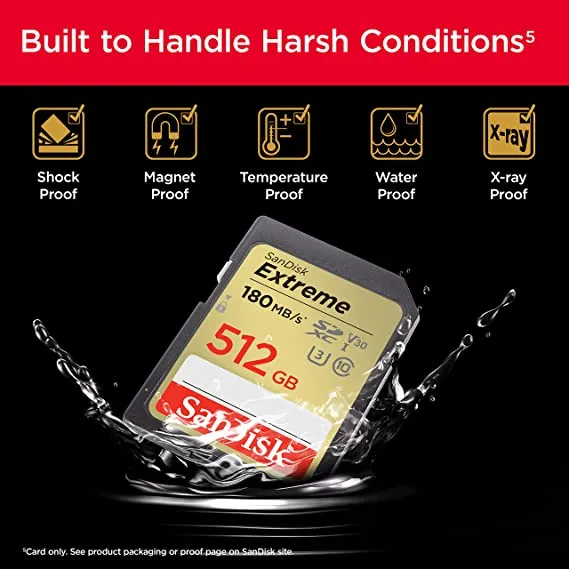 SanDisk 512GB Extreme SDXC UHS-I Memory Card - C10, U3, V30, 4K, UHD, SD Card