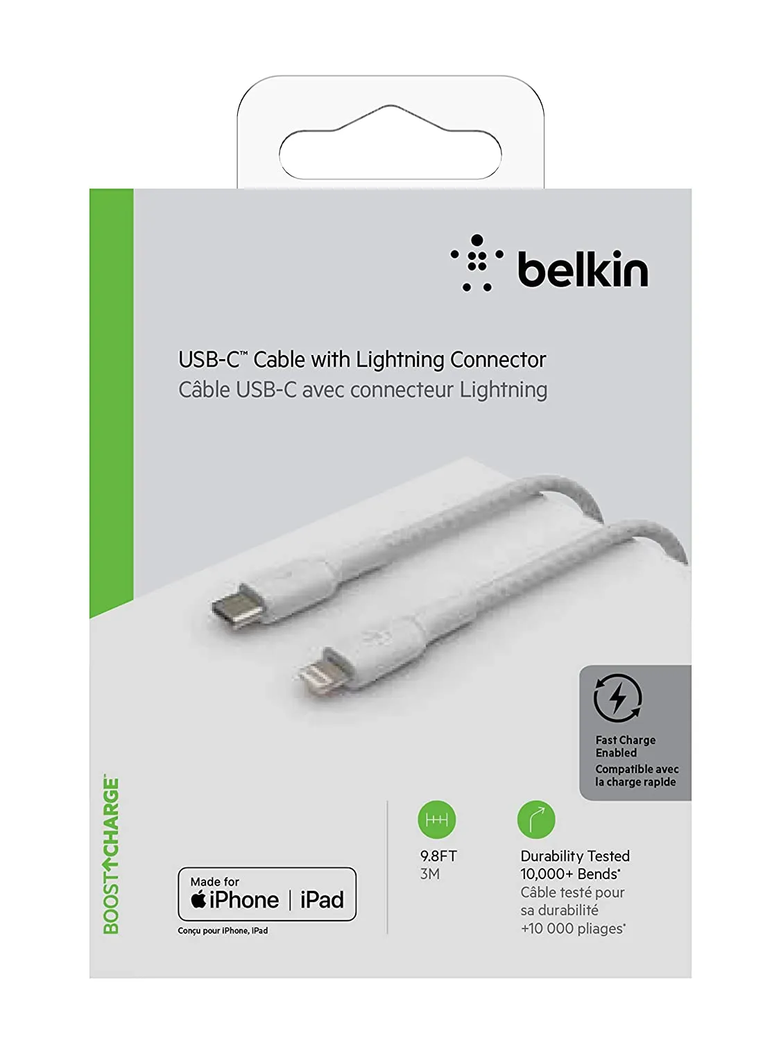 Belkin Braided USB-C To Lightning Charge And Sync Cable - 1 Meter (White)